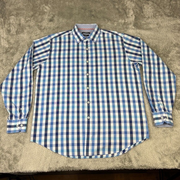 Bugatchi Shirt Mens Extra Large Blue Plaid Preppy Button - Picture 1 of 12